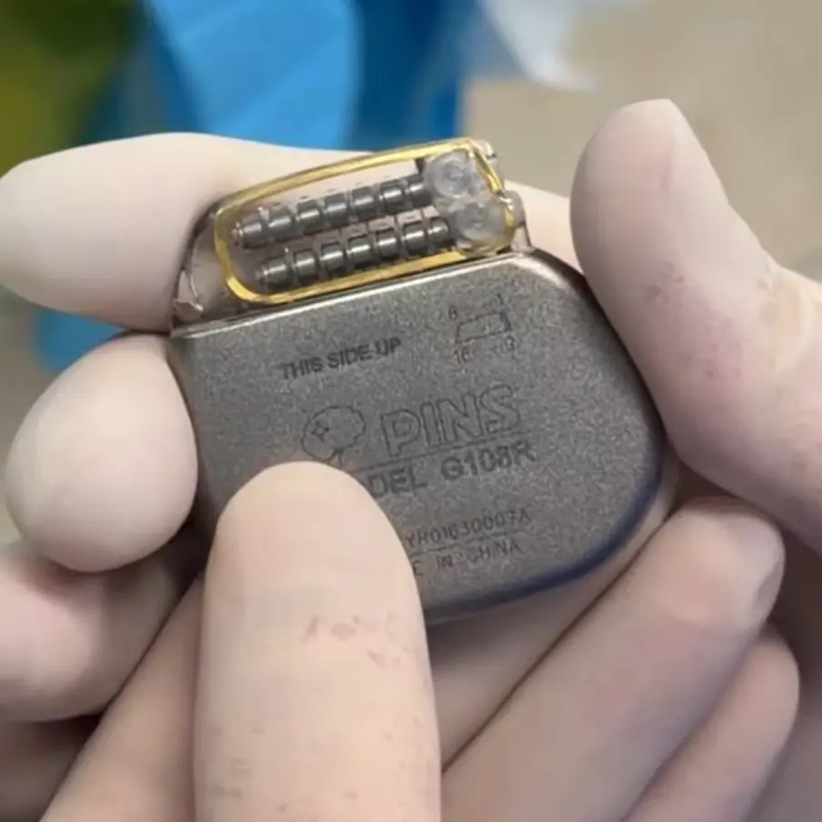 PINS G108R Model - the new generation rechargeable brain pacemaker used in the surgery